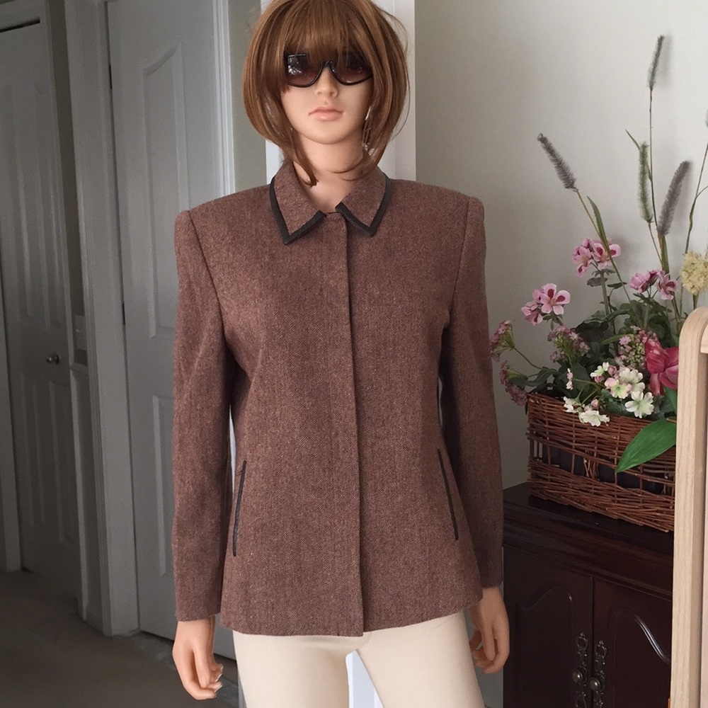 Vintage Kasper wool silk blended herringbone blazer - Picture 2 of 11